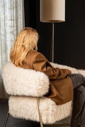 NIEUWE harige FAUTEUIL ARMSTOEL champagne onderstel beschikbaar voor biedingen