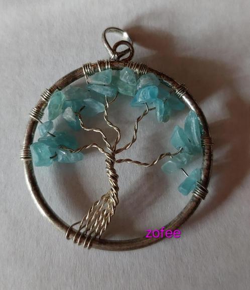 Hanger tree of life aquamarine, Handtassen en Accessoires, Kettinghangers, Nieuw, Overige materialen, Blauw, Bloem of Plant, Met edelsteen