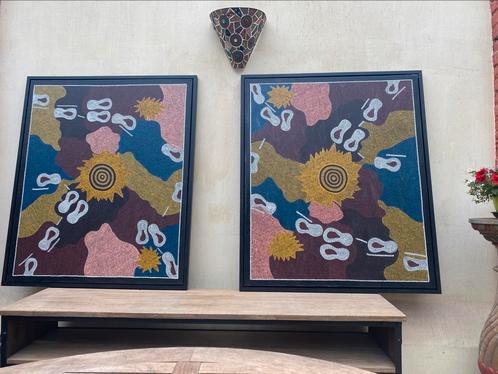 2 werken op canvas Aboriginal art, Antiek en Kunst, Kunst | Niet-Westerse kunst, Ophalen