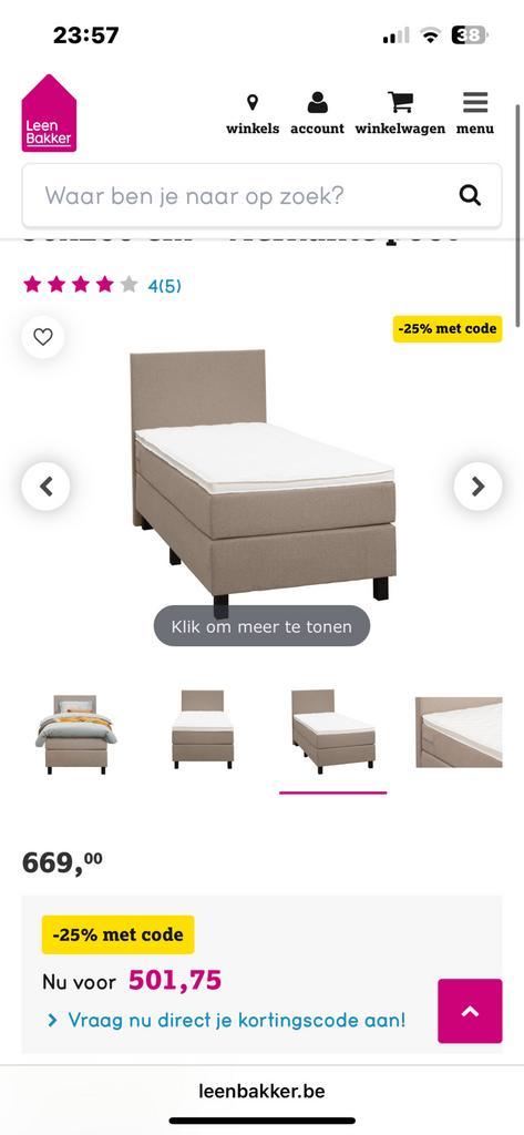 Boxspring Liv uni - Beige 90x200 - zonder pootjes Leenbakker, Huis en Inrichting, Slaapkamer | Boxsprings, Zo goed als nieuw, Beige