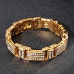 Mooie armband ingelegd met zirkonia's, Handtassen en Accessoires, Armbanden, Nieuw, Goud, Staal, Met kristal