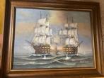 Tableau représentant une bataille navale signée J Harvey, Ophalen of Verzenden