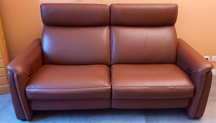 Divan GORINI cuir 3 pl couleur cognac, Maison & Meubles, Canapés | Salons, Utilisé, Banc droit, Trois personnes, Moins de 150 cm