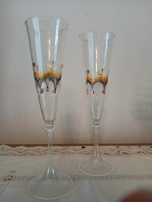 Mondgeblazen wijn- en champagne-glazen (Peter Eckhardt), Antiek en Kunst, Antiek | Glaswerk en Kristal, Ophalen