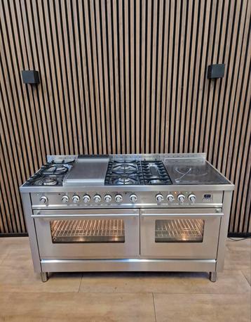 Unieke Rvs Boretti Fornuis+afzuigkap 150cm (Gratis bezorgen), Four avec gril, Enlèvement ou Envoi, Comme neuf, Air chaud