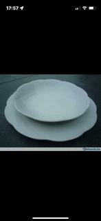 7 witte diepe borden en 7 witte platte borden., Enlèvement, Utilisé, Uni, Assiettes(s)