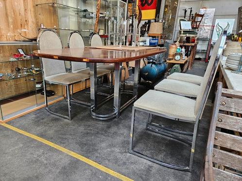 Designtafel uit de jaren 70-80 met 6 Belgochrome stoelen, Huis en Inrichting, Tafels | Eettafels, Zo goed als nieuw, Ophalen of Verzenden