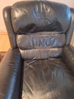 Zwarte lederen relaxzetel, Huis en Inrichting, Ophalen, Gebruikt, Eenpersoons, Leer