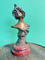 Antiek bronzen buste Vrouw gesigneerd, Antiek en Kunst, Ophalen, Brons