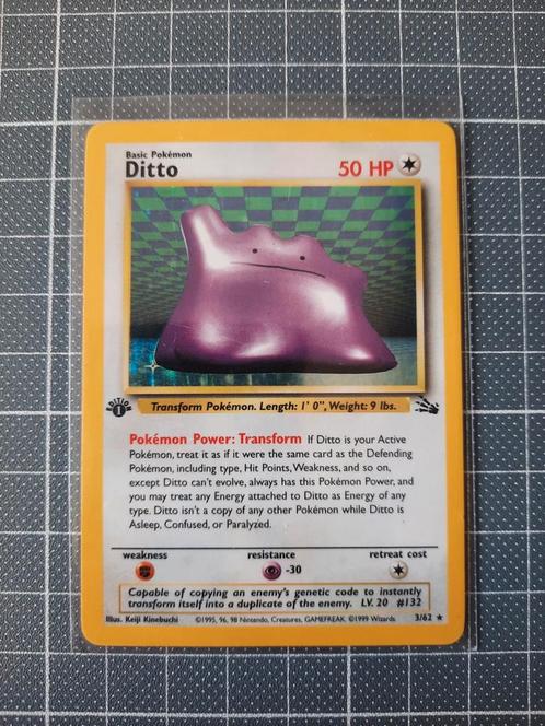 Ditto fossil 1st edition holo, Hobby en Vrije tijd, Verzamelkaartspellen | Pokémon, Zo goed als nieuw, Ophalen of Verzenden
