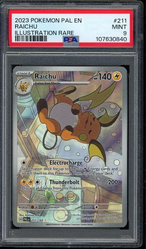 Raichu [Illustration Rare] PSA 9 - 211/193 - Paldea Evolved, Hobby en Vrije tijd, Verzamelkaartspellen | Pokémon, Zo goed als nieuw