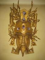 Paul Moerenhout wandlamp in masker (messing en agaatstenen), Ophalen, Gebruikt, Jaren 1970