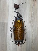 Vintage hanglamp amberkleurig glas metaal, Enlèvement, Comme neuf, Verre