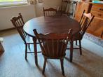 Ronde houten tafel met 6 stoelen, Huis en Inrichting, Gebruikt, Ophalen, Vijf personen of meer