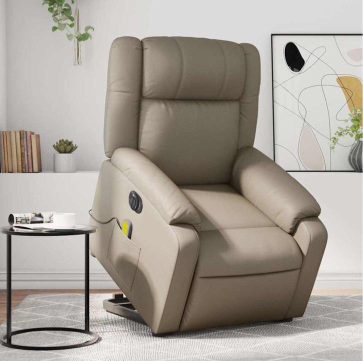 Relaxzetel vidaXL elektrisch kunstleer cappuccinokleurig, Huis en Inrichting, Zetels | Zetels, Nieuw, Hout, Leer, Metaal, Ophalen