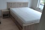 Steigerhouten bed met opbergruimte en nachtkastjes, Huis en Inrichting, Slaapkamer | Bedden, Ophalen, Beige, Steigerhout, Tweepersoons
