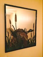 80s Vintage ' Eend ' bamboe spiegel, Ophalen of Verzenden, Zo goed als nieuw, Minder dan 100 cm, Rechthoekig