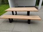 Eettafel meubili incl bank en (binnen)stoelen, Tuin en Terras, Rechthoekig, Zo goed als nieuw, Hout, Ophalen