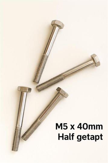 Zeskantbout M5 x 40mm - Half getapt - Staal - 25 stuks beschikbaar voor biedingen