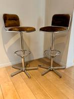 VINTAGE DESIGN BAR STOOLS  ‘BROWN VELVET’, Huis en Inrichting, Ophalen, Zo goed als nieuw