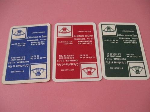 3 oude losse speelkaarten Likeurstokerij Fontaine (10), Collections, Cartes à jouer, Jokers & Jeux des sept familles, Comme neuf