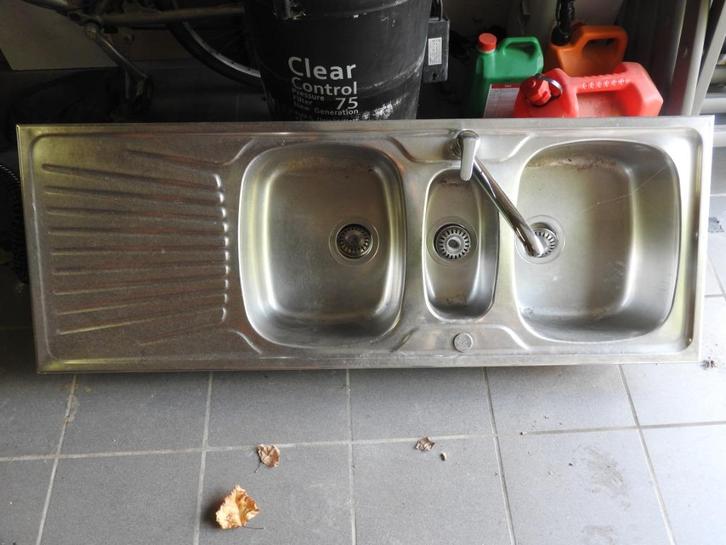 Te koop: 3 delige spoelbak met kraan, Huis en Inrichting, Keuken | Keukenelementen, Gebruikt, Minder dan 100 cm, 100 tot 150 cm