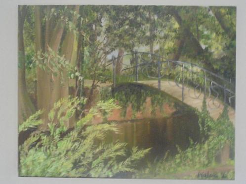 olieschilderij oude brug Park Ter Rijst, Antiek en Kunst, Kunst | Schilderijen | Klassiek, Ophalen of Verzenden