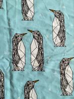 Vrolijke French Terry met pinguïns - 55x150 cm, Blauw, 120 cm of meer, Nieuw, Ophalen of Verzenden