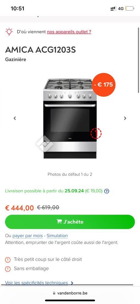 Cuisinière gaz Amica ACG1203S comme neuve sous garantie, Electroménager, Cuisinières, Comme neuf