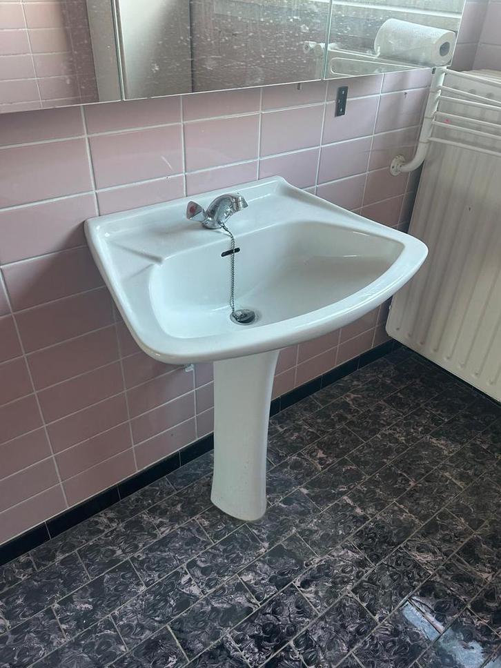 Vintage keramische lavabo met zuil – jaren 70/80, Maison & Meubles, Salle de bain | Salle de bain complète, Comme neuf, Enlèvement