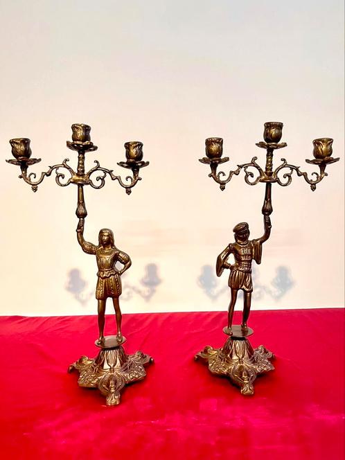 Twee antieke bronzen kandelaars , empire stijl, Antiquités & Art, Antiquités | Bougeoirs, Enlèvement ou Envoi