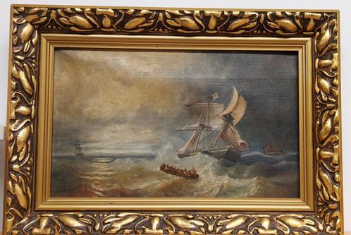 zeegezicht storm op zee gesign. J.V.R. antiek schilderij b2., Antiek en Kunst, Kunst | Schilderijen | Klassiek, Ophalen of Verzenden
