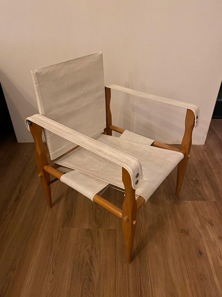Safari chair van Wilhelm Kienzle voor Wohnbedarf vintage, Huis en Inrichting, Fauteuils, Gebruikt, Hout, Stof, 50 tot 75 cm, 75 tot 100 cm