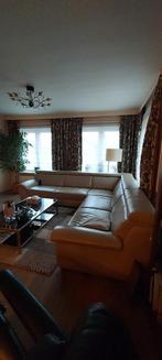 Beige leren zithoek, Huis en Inrichting, Ophalen, Gebruikt, 100 tot 125 cm, Hoekbank