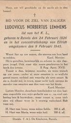 Concentratiekamp oorlogsslachtoffer 40-45 Ludovicus Lemmens, Ophalen of Verzenden