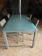 Tafel met 4 lederen stoelen, Tuin en Terras, Tuinsets en Loungesets, Ophalen, Gebruikt