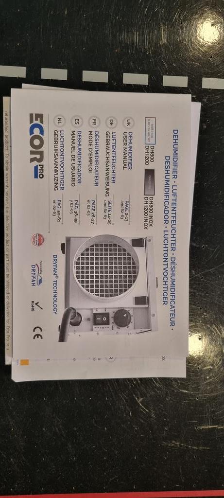 Luchtontvochtiger ecor dryfan pro DH800, Elektronische apparatuur, Luchtbehandelingsapparatuur, Nieuw, Luchtontvochter, Ophalen of Verzenden