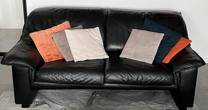 Durlet 2 places, cuir noir, Maison & Meubles, Canapés | Salons, Utilisé, Banc droit, Deux personnes, 150 à 200 cm, 75 à 100 cm