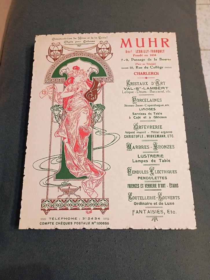 Charleroi publicité vintage Muhr 1900 Art nouveau styl Mucha, Antiquités & Art, Antiquités | Bronze & Cuivre, Bronze, Enlèvement ou Envoi