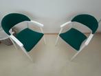 2  houten stoelen  wit met groene stoffen  zitting, Ophalen, Twee, Wit, Stof