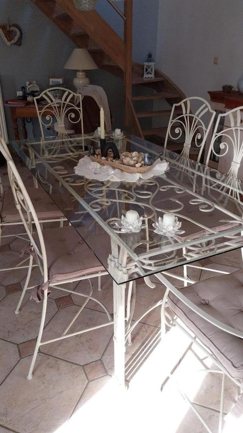 table de salle a manger + 6 chaises en fer forgé, Huis en Inrichting, Tafels | Eettafels, Gebruikt, 50 tot 100 cm, 150 tot 200 cm
