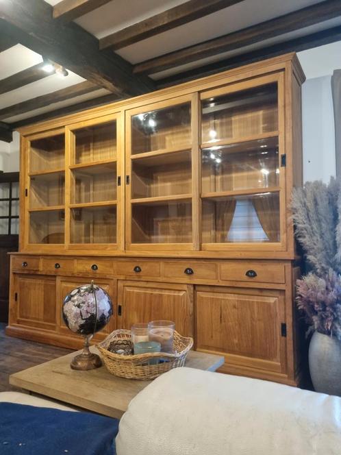 Buffet/vitrine en teck XXL entièrement en teck 310 cm, Maison & Meubles, Armoires | Penderies & Garde-robes, Comme neuf, Verre