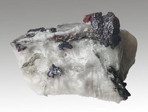 Zeldzame PROUSTIET op CALCIET uit Marokko., Verzamelen, Mineralen en Fossielen, Mineraal, Ophalen of Verzenden