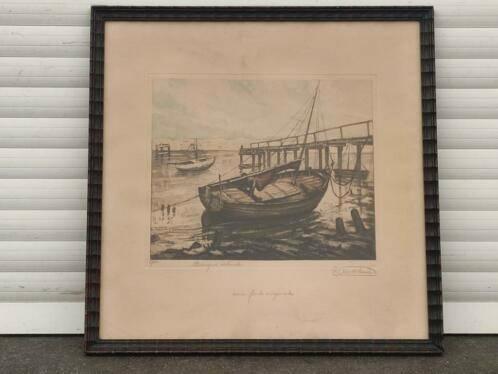 eau forte barque echouee signe rene van de sande, Antiquités & Art, Art | Eaux-fortes & Gravures, Enlèvement ou Envoi
