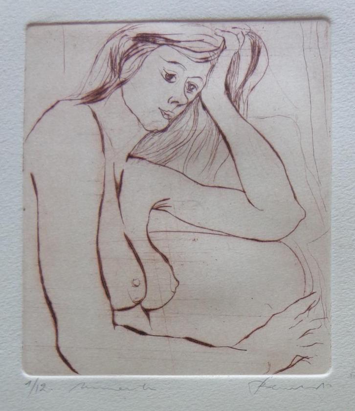 FRED BERVOETS / NAAKTE VROUW / KLEURETS / 25x19cm / SIG, Antiek en Kunst, Kunst | Litho's en Zeefdrukken, Ophalen of Verzenden