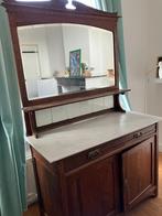 vintage houtkast met spiegel en marmer, Ophalen, 100 tot 150 cm, Zo goed als nieuw, Eikenhout
