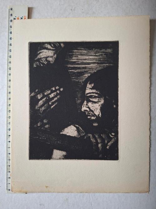 Ets Rodolphe Strebelle "La galère" (de ellende) uit 1935, Antiek en Kunst, Kunst | Etsen en Gravures, Ophalen of Verzenden