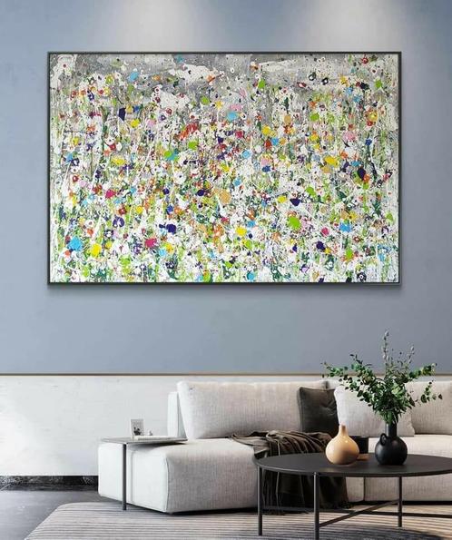 Colorful flowers filed, Antiek en Kunst, Kunst | Schilderijen | Abstract, Ophalen