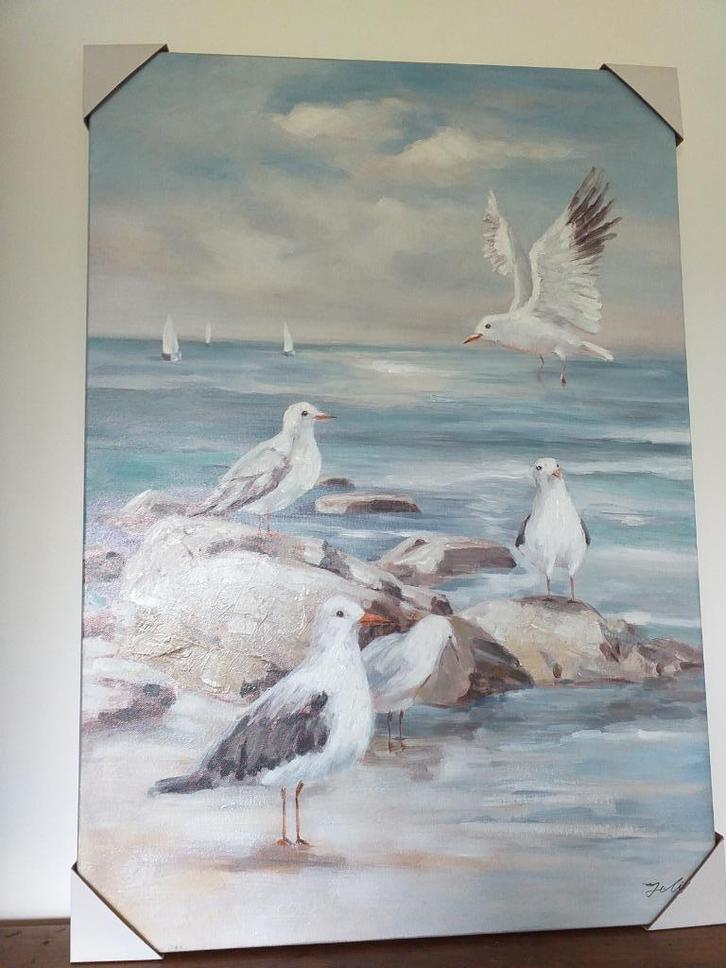 Nieuwe canvasprint van het zeelandschap (meeuwen)., Huis en Inrichting, Woonaccessoires | Wanddecoraties, Nieuw, Ophalen of Verzenden