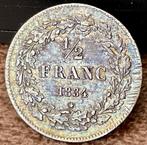 Belgium 1/2 Franc 1834 UNC , Topstukje!!, Verzenden, Zilver, Losse munt, Zilver